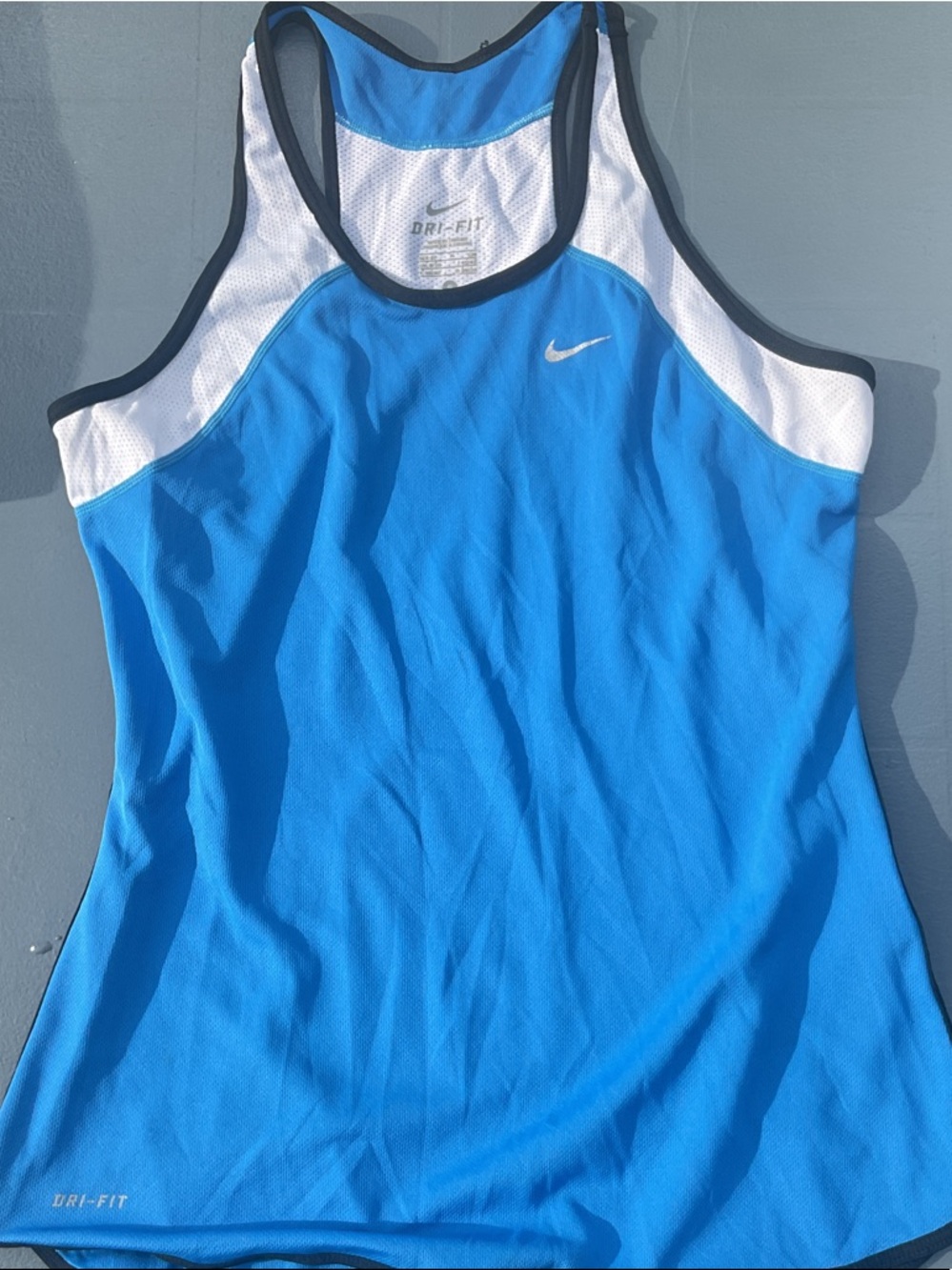 Nike Women's Blue and White Dri-FIT Athletic Tank Top